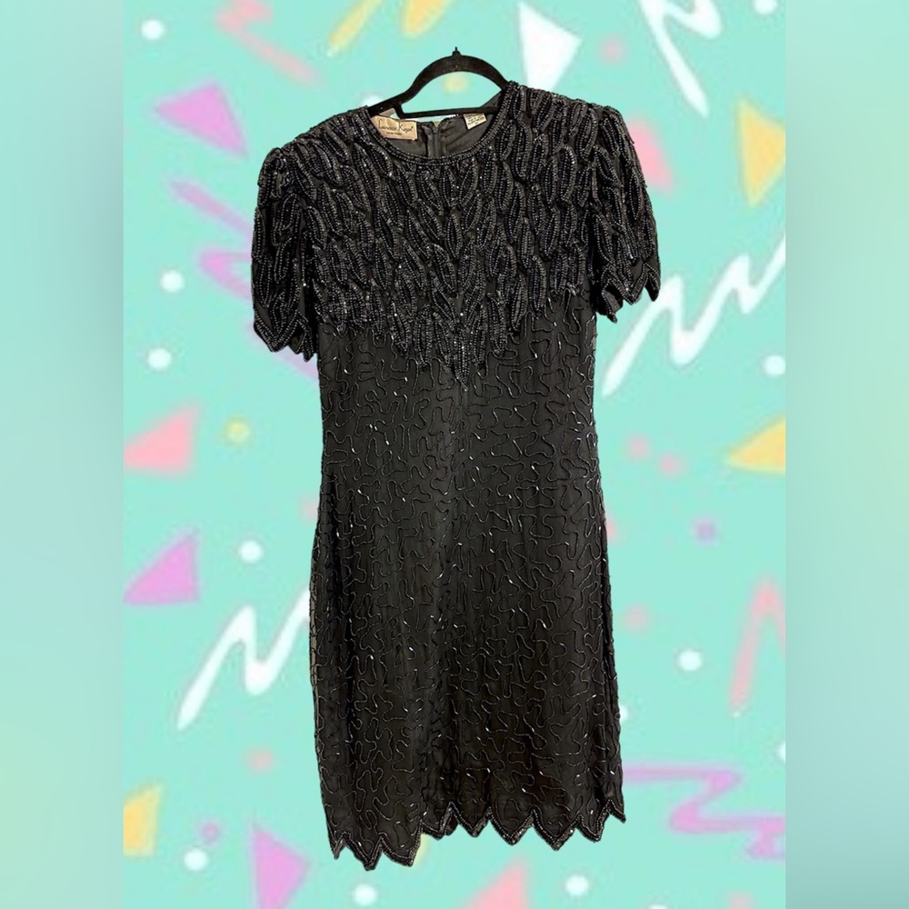 Vintage Black Embellished 1980s Laurence Kazar
New York Dress
Sz Medium (US 6-8)